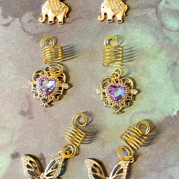 91 PCS Gold Tone Hair Jewelry for Braids, Dreadlocks, Loc w/ Charms, Beads, Cuff - Picture 2 of 7